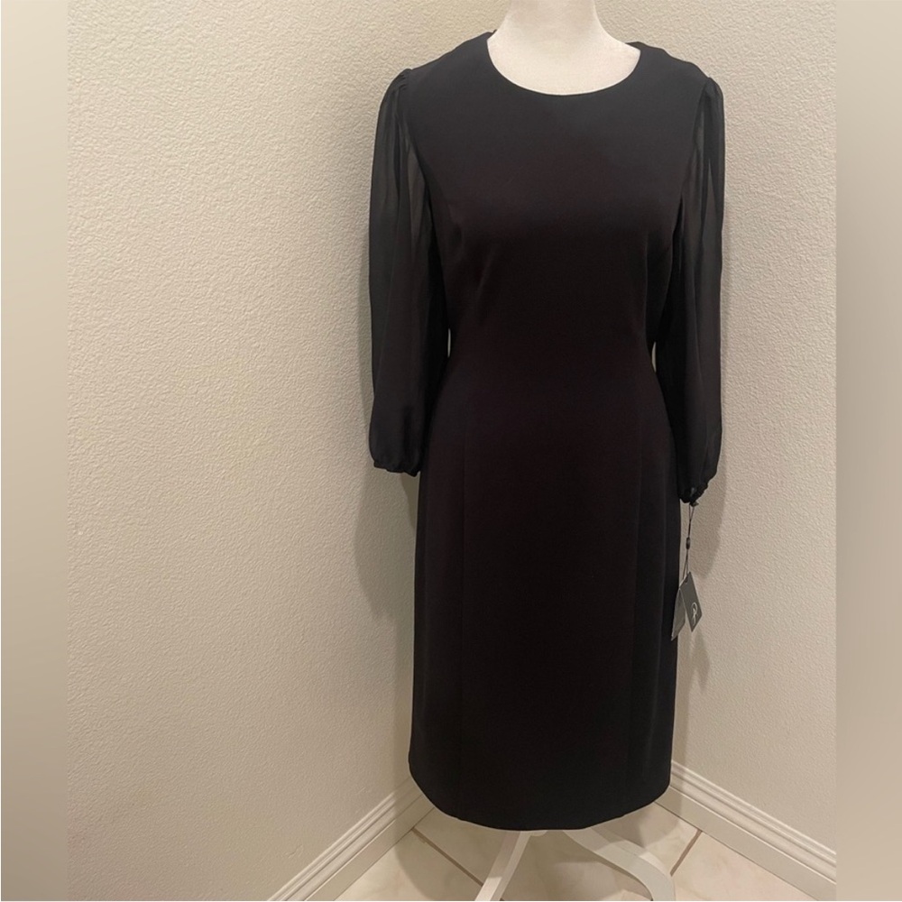 Adrianna Papell Black Chiffon & Crepe Sheath Dress Size 10 NWT - Picture 6 of 9